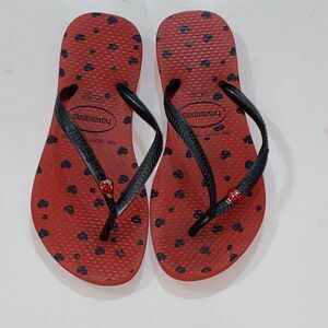 Havaianas Black and Red Flip Flops with Bead Kids Size 13C/1Y